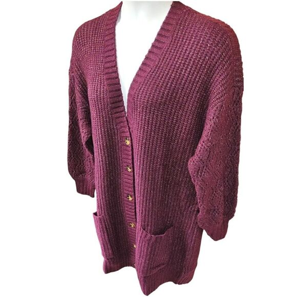 TORRID Winter Bloom Color Boyfriend Cardigan Pointelle Sleeve Sweater SIZE 2X - Picture 4 of 16